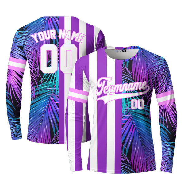 Custom Tropical Purple White-Pink Split Fashion Custom Long Sleeve T-Shirt For Men & Women