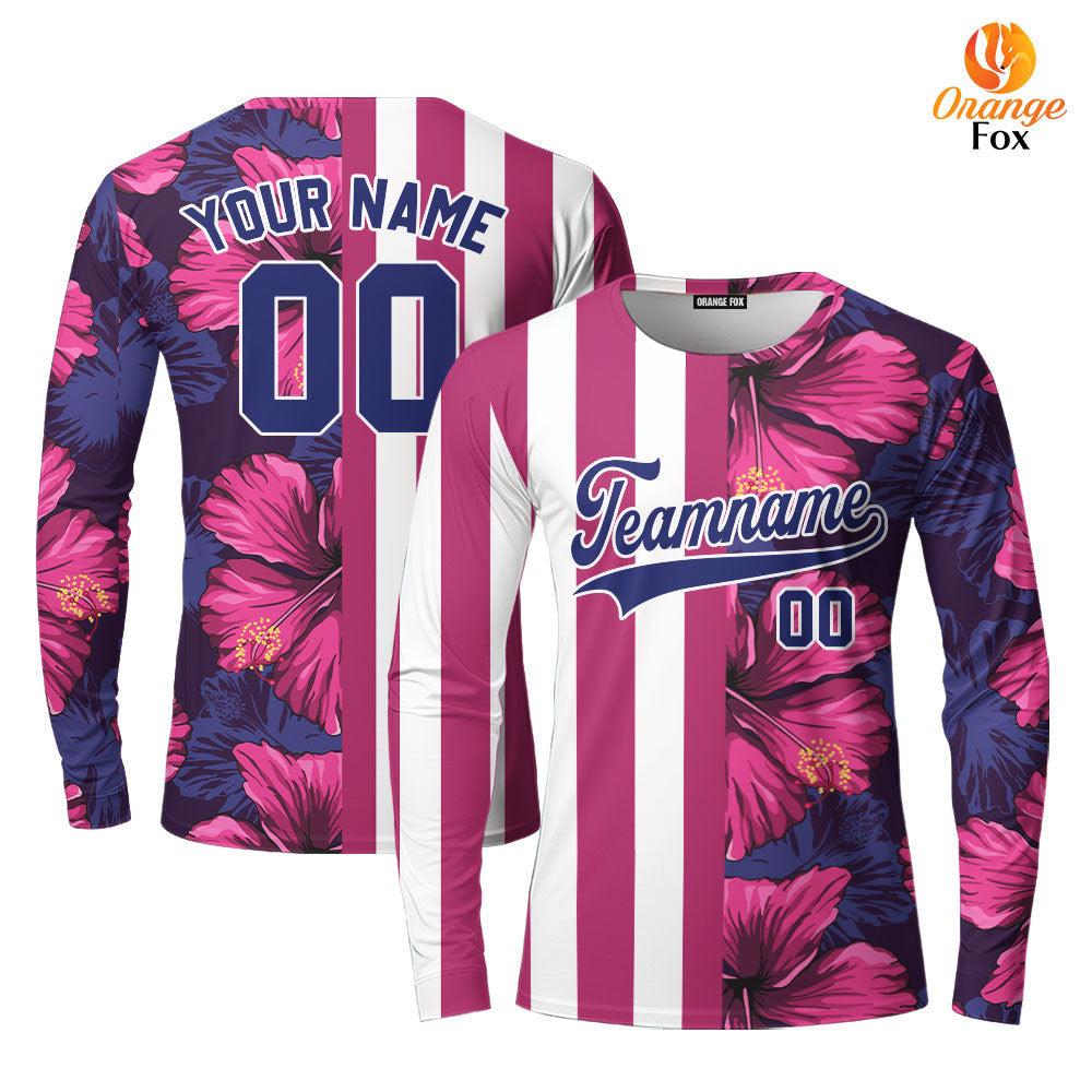 Custom Tropical Red Purple Blue-White Split Fashion Custom Long Sleeve T-Shirt For Men & Women