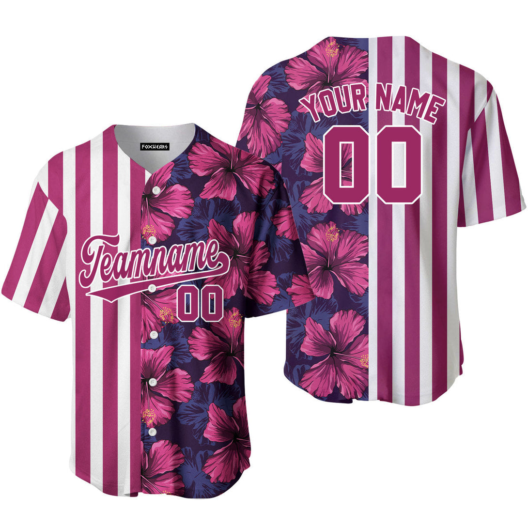 Custom Tropical Red Purple Pink-White Split Fashion Baseball Jerseys For Men & Women