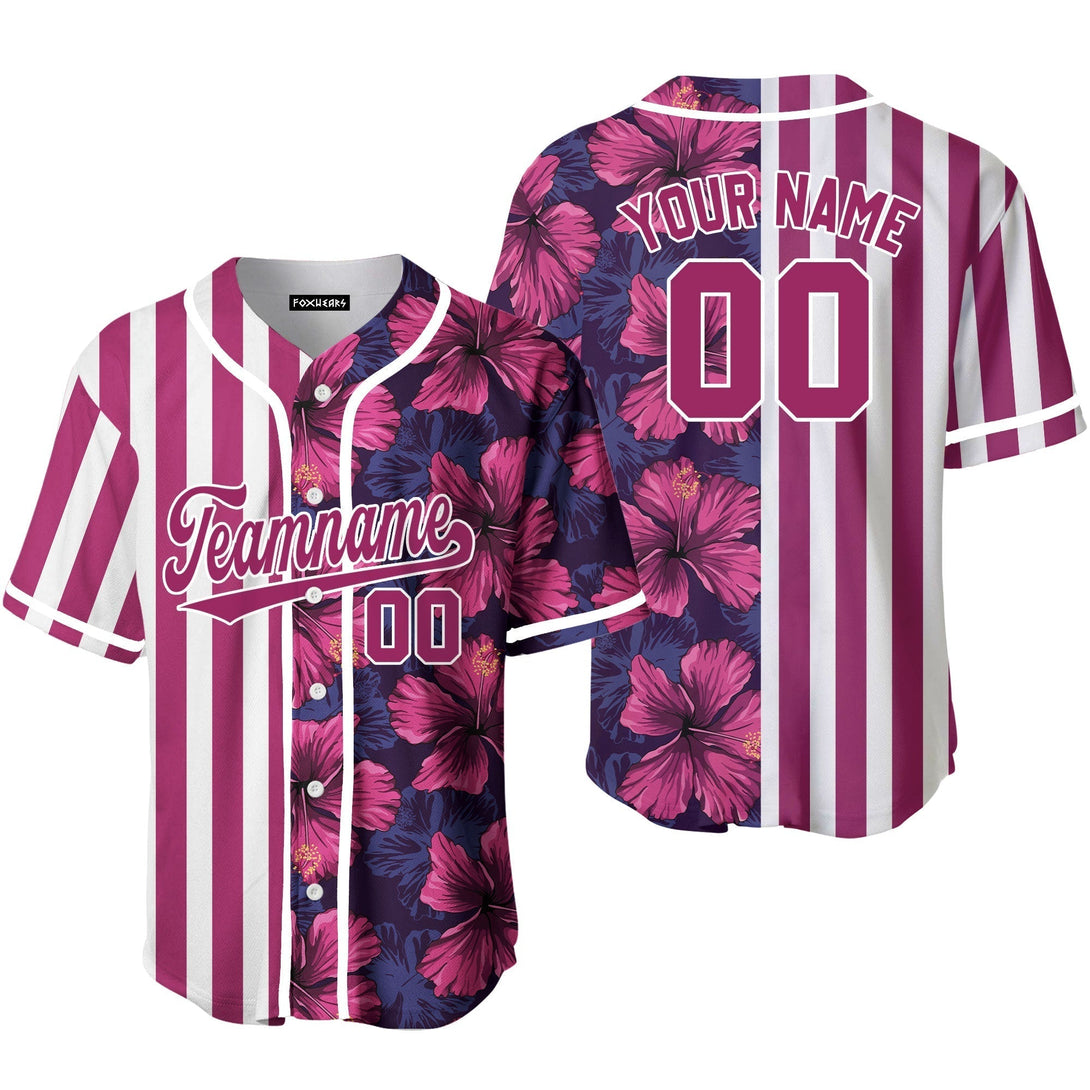 Custom Tropical Red Purple Pink-White Split Fashion Baseball Jerseys For Men & Women