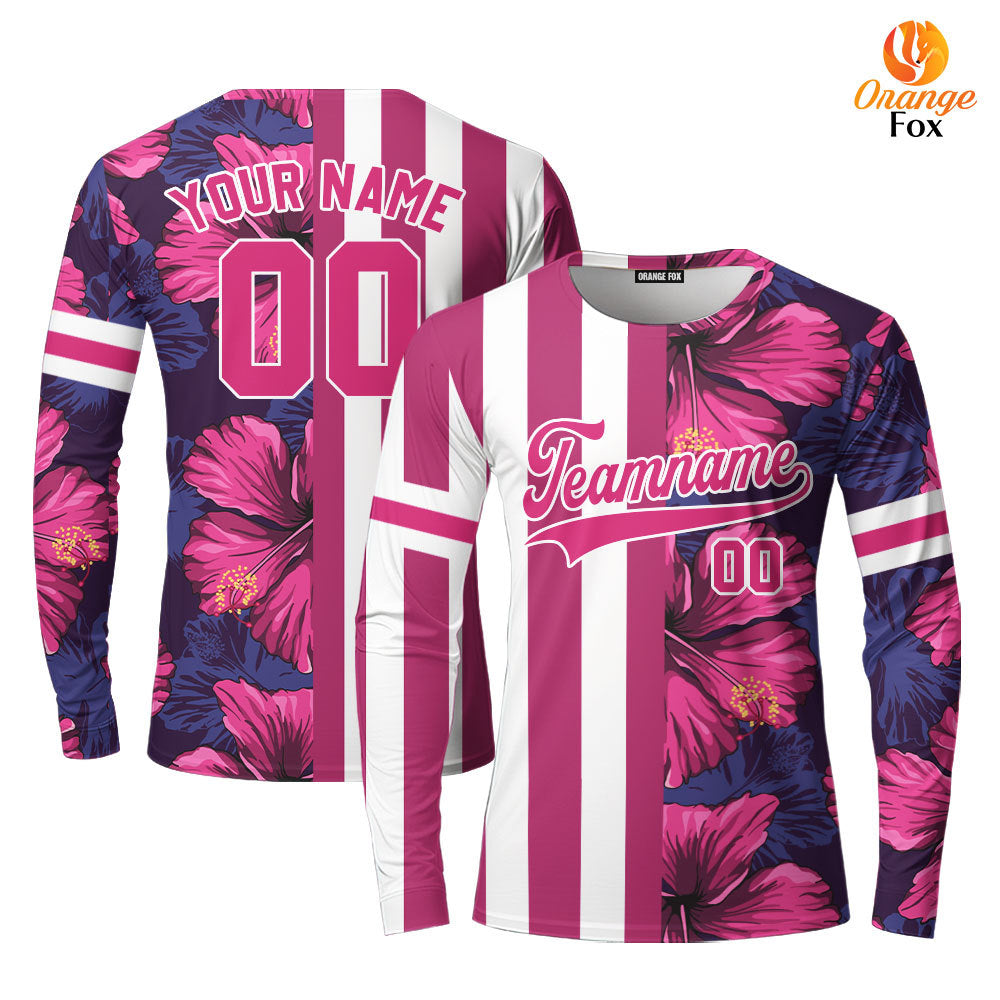 Custom Tropical Red Purple Pink-White Split Fashion Custom Long Sleeve T-Shirt For Men & Women