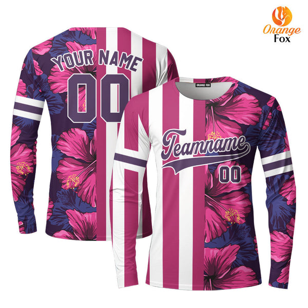 Custom Tropical Red Purple Purple-White Split Fashion Custom Long Sleeve T-Shirt For Men & Women