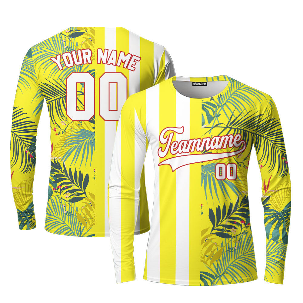 Custom Tropical Yellow White - Orange Split Fashion Custom Long Sleeve T-Shirt For Men & Women