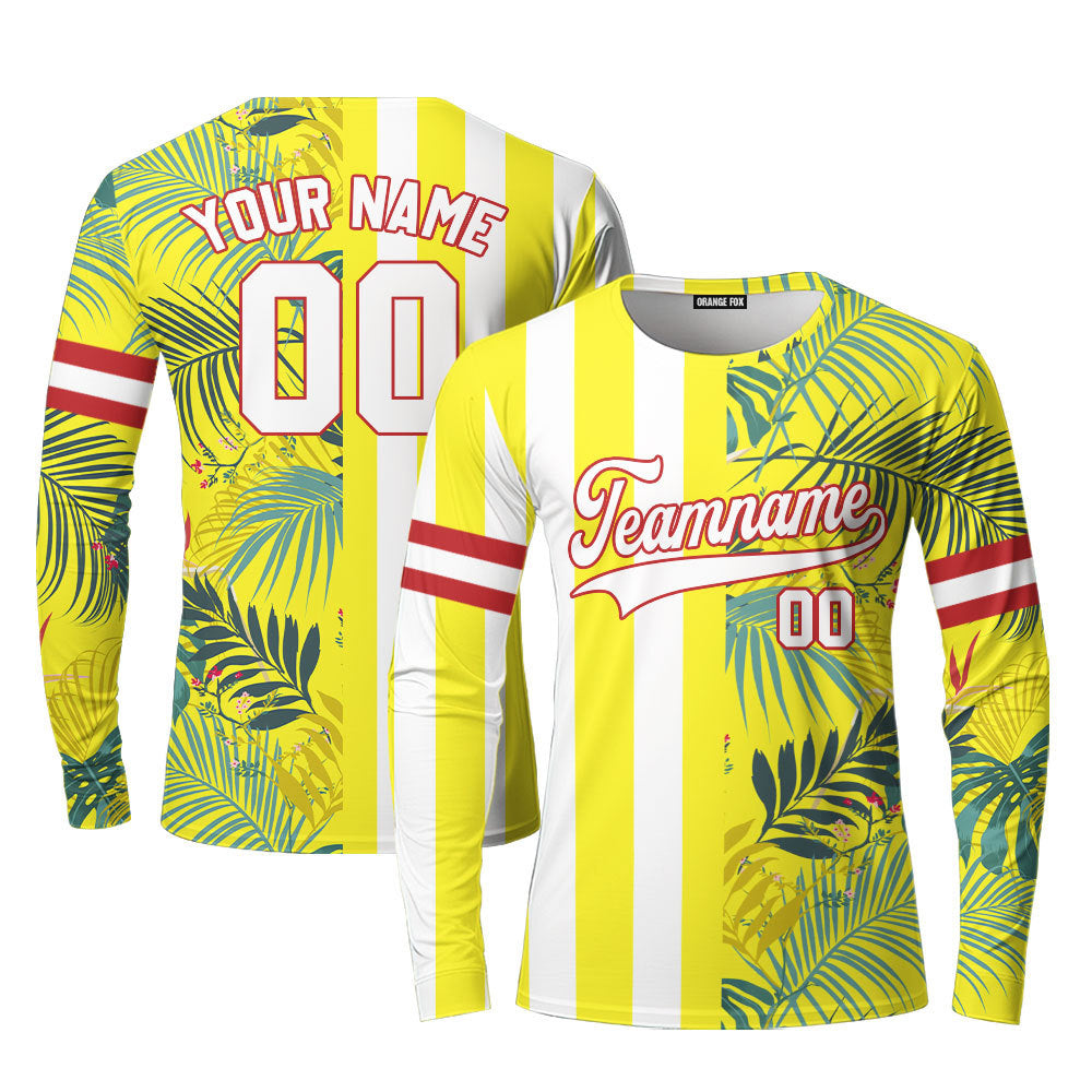 Custom Tropical Yellow White - Orange Split Fashion Custom Long Sleeve T-Shirt For Men & Women