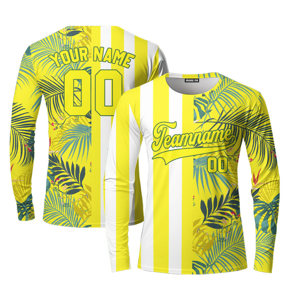 Custom Tropical Yellow Yellow - Green Split Fashion Custom Long Sleeve T-Shirt For Men & Women