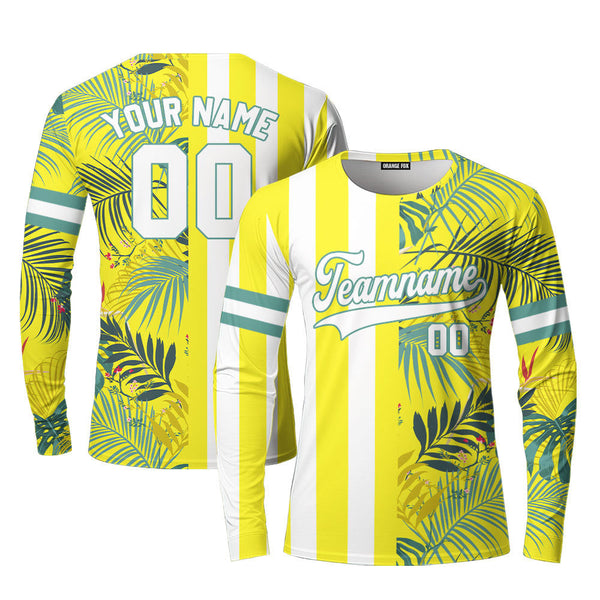 Custom Tropical Yellow Yellow-Green Split Fashion Custom Long Sleeve T-Shirt For Men & Women