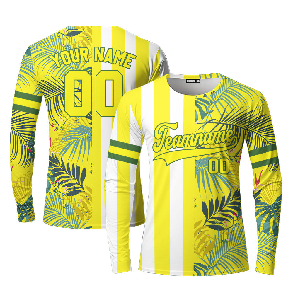 Custom Tropical Yellow Yellow - Green Split Fashion Custom Long Sleeve T-Shirt For Men & Women