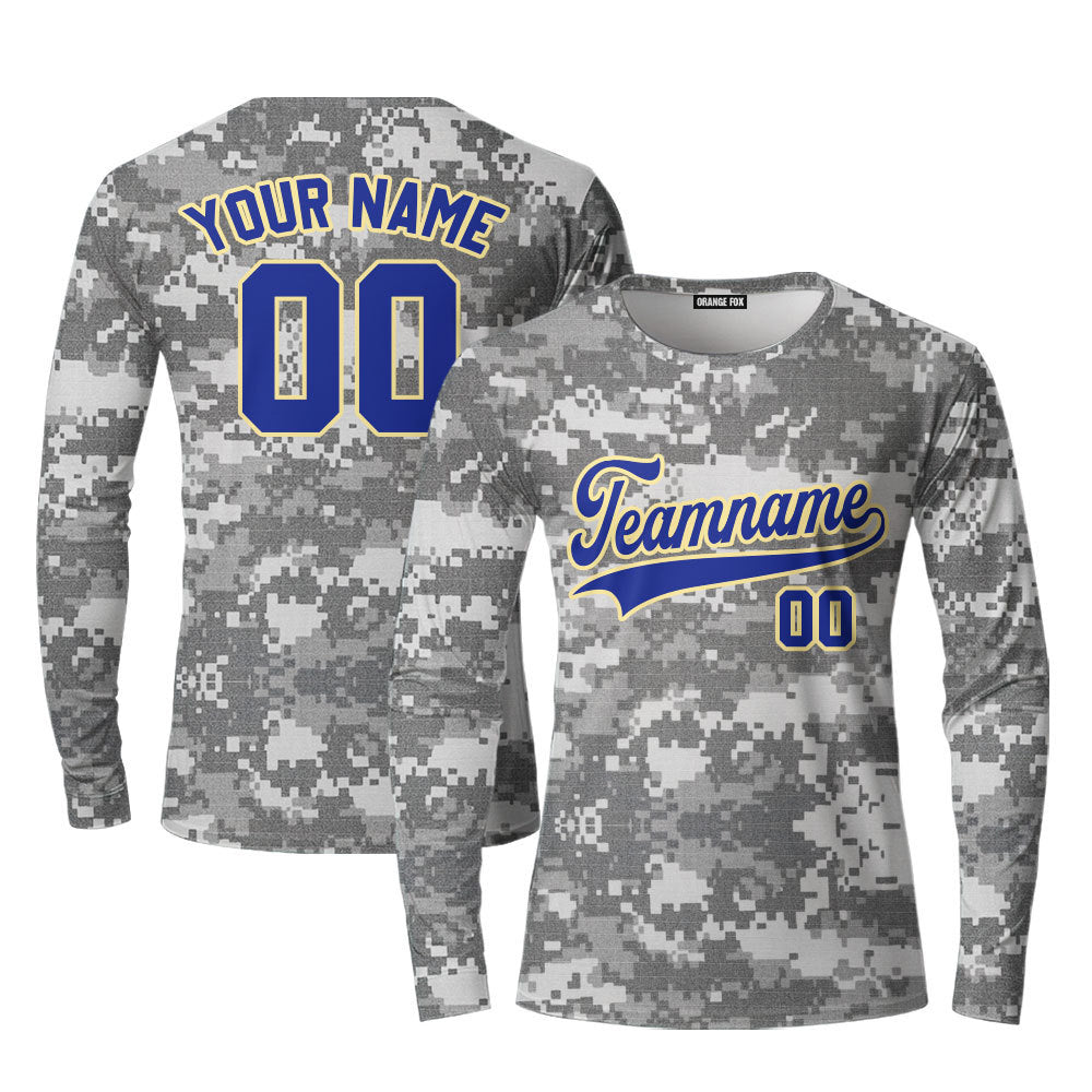 Custom US Army Camo Style Navy Cream Custom Long Sleeve T-Shirt For Men & Women