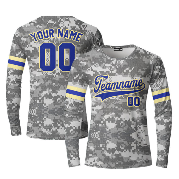 Custom US Army Camo Style Navy Cream Custom Long Sleeve T-Shirt For Men & Women