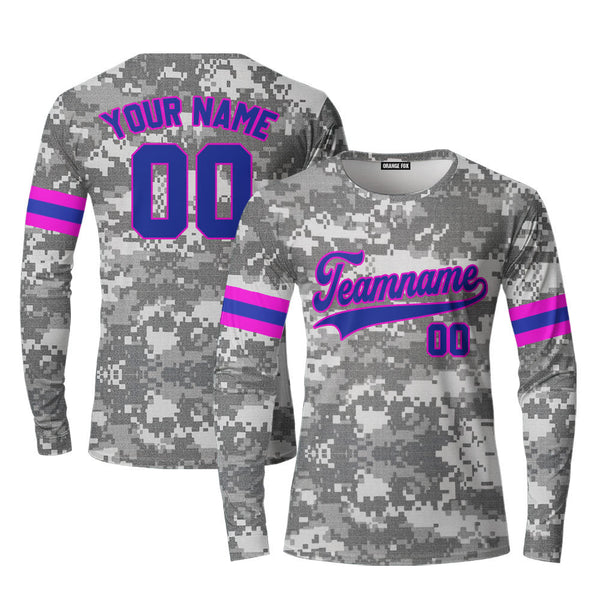 Custom US Army Camo Style Navy Pink Custom Long Sleeve T-Shirt For Men & Women