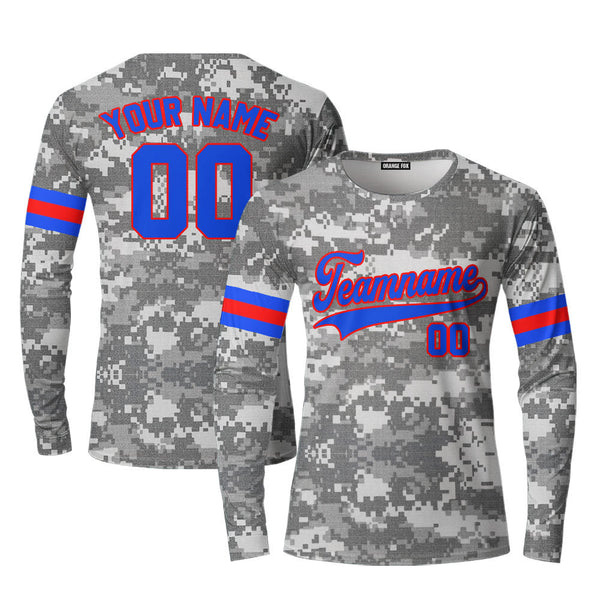 Custom US Army Camo Style Navy Red Custom Long Sleeve T-Shirt For Men & Women