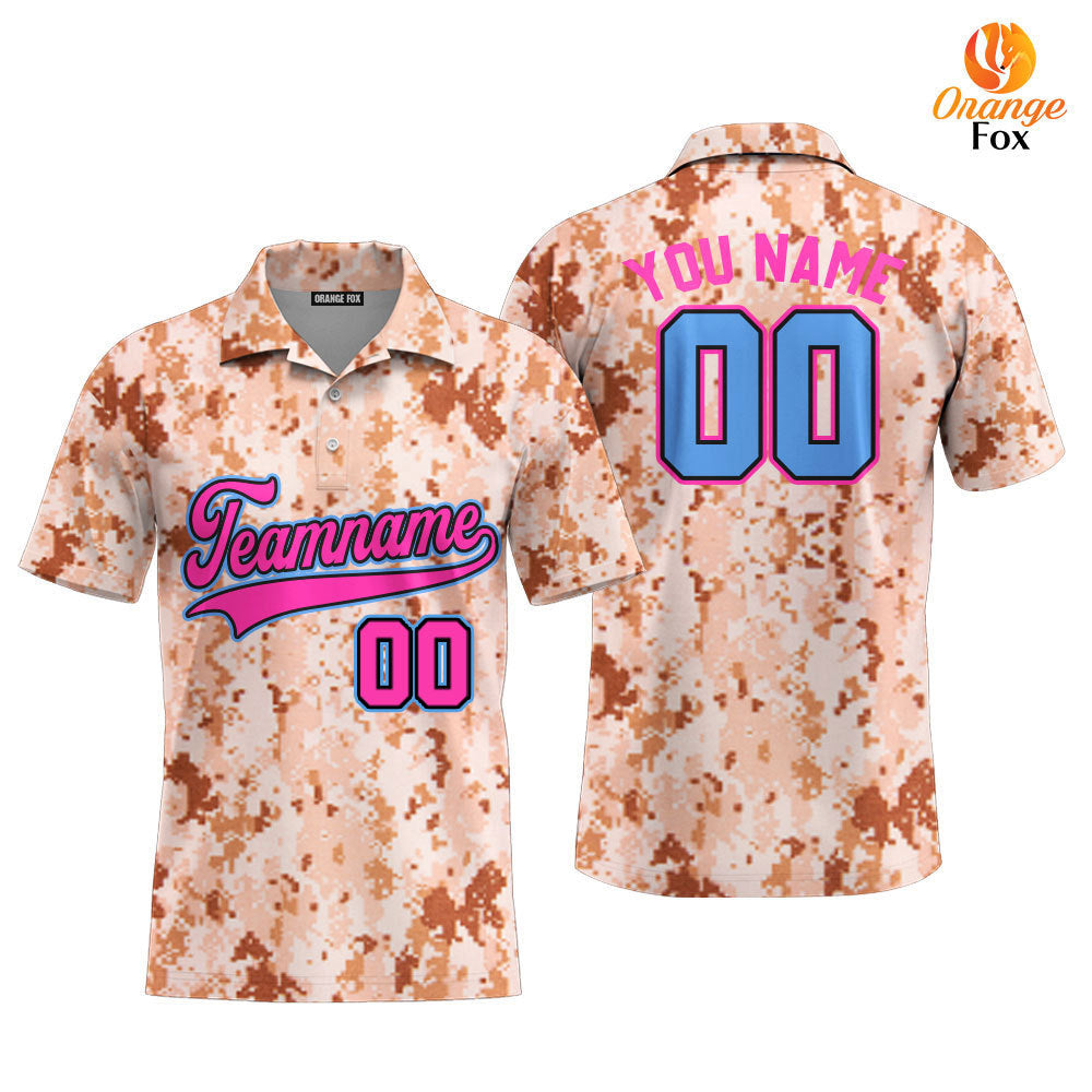 Custom US Brown Navy Camo Pink Light Blue Custom Polo Shirt For Men