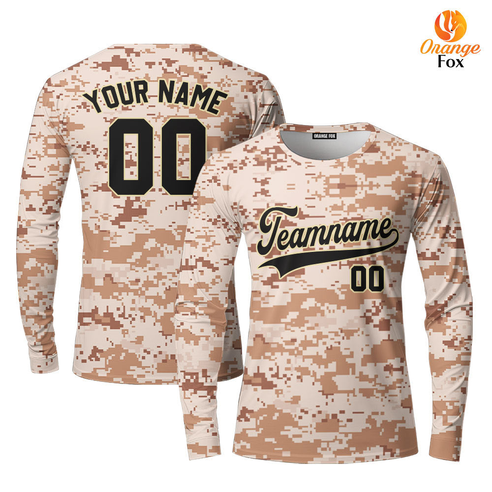 Custom US Navy Camo Black Cream Custom Long Sleeve T-Shirt For Men & Women