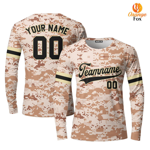 Custom US Navy Camo Black Cream Custom Long Sleeve T-Shirt For Men & Women