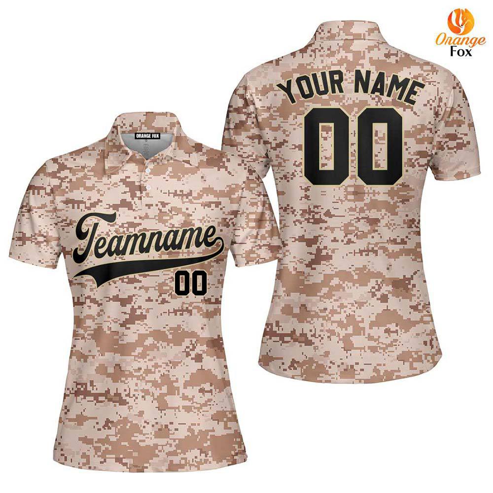 Custom US Navy Camo Black Cream Custom Polo Shirt For Women