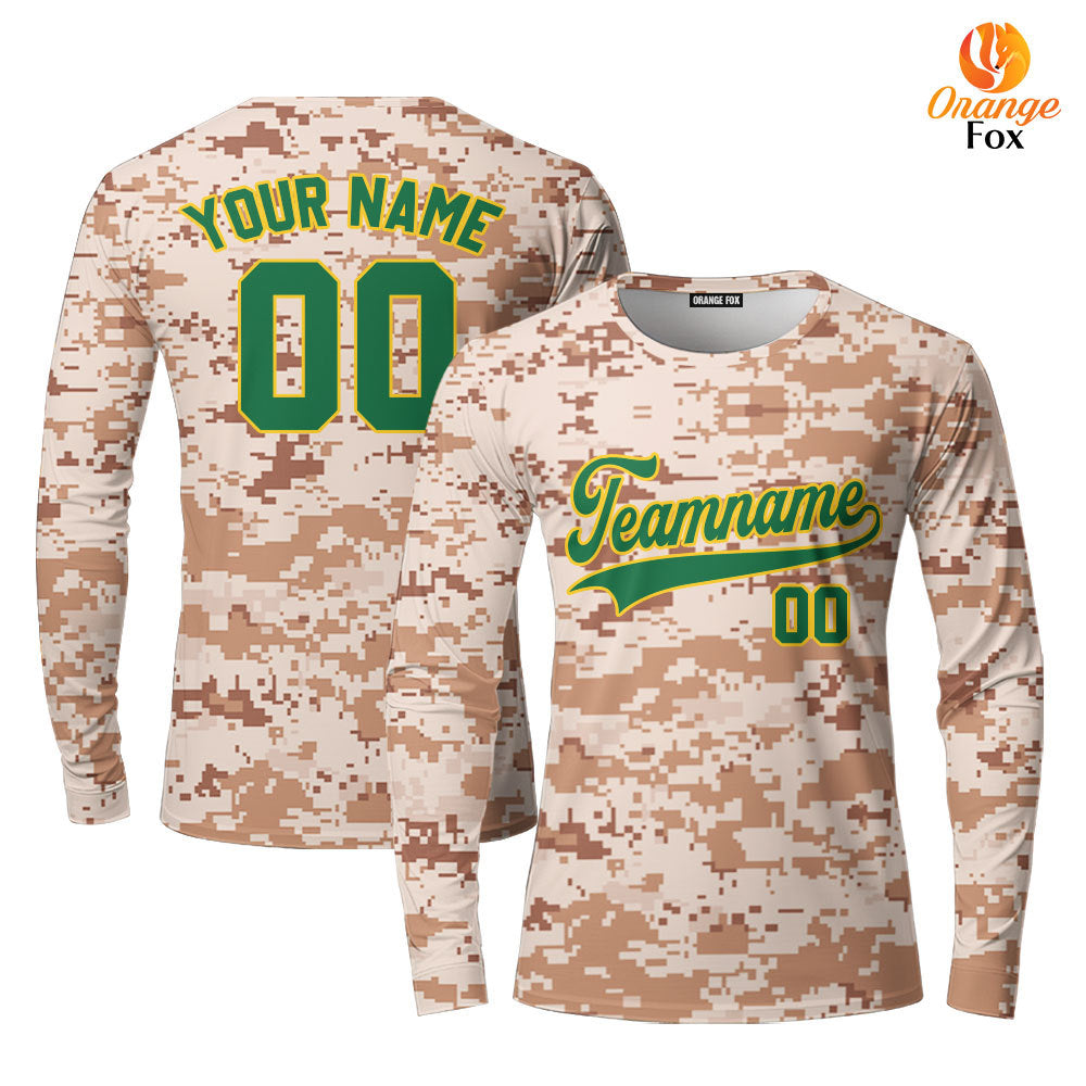 Custom US Navy Camo Green Yellow Custom Long Sleeve T-Shirt For Men & Women