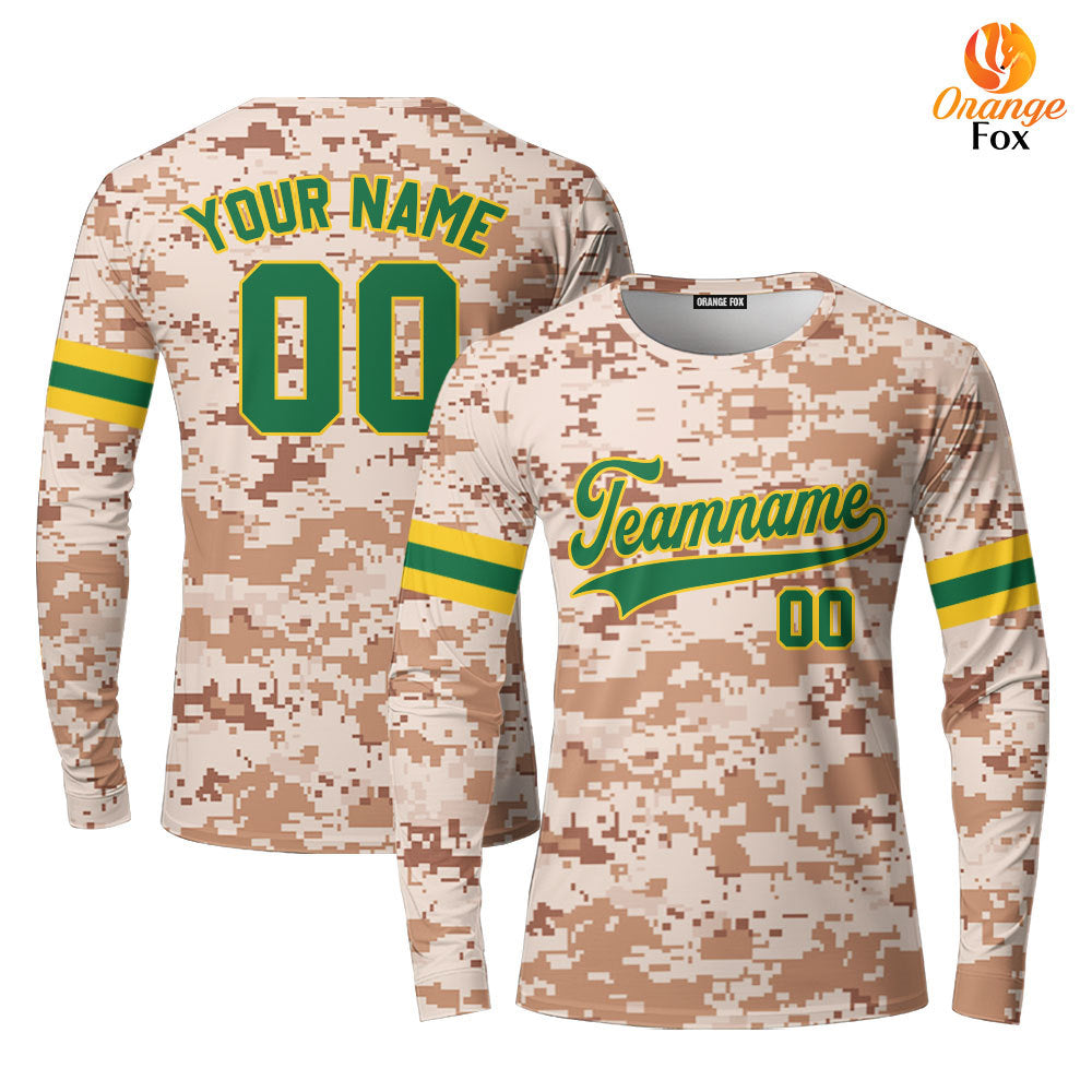 Custom US Navy Camo Green Yellow Custom Long Sleeve T-Shirt For Men & Women