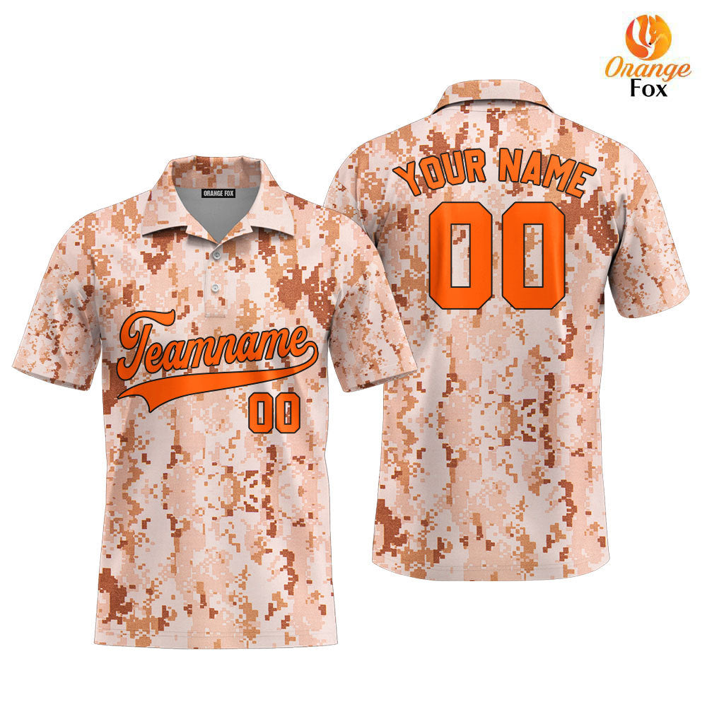 Custom US Navy Camo Style Orange Custom Polo Shirt For Men