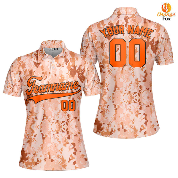 Custom US Navy Camo Style Orange Custom Polo Shirt For Women