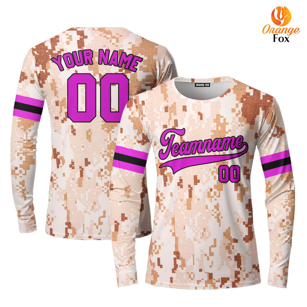 Custom US Navy Camo Style Purple Custom Long Sleeve T-Shirt For Men & Women