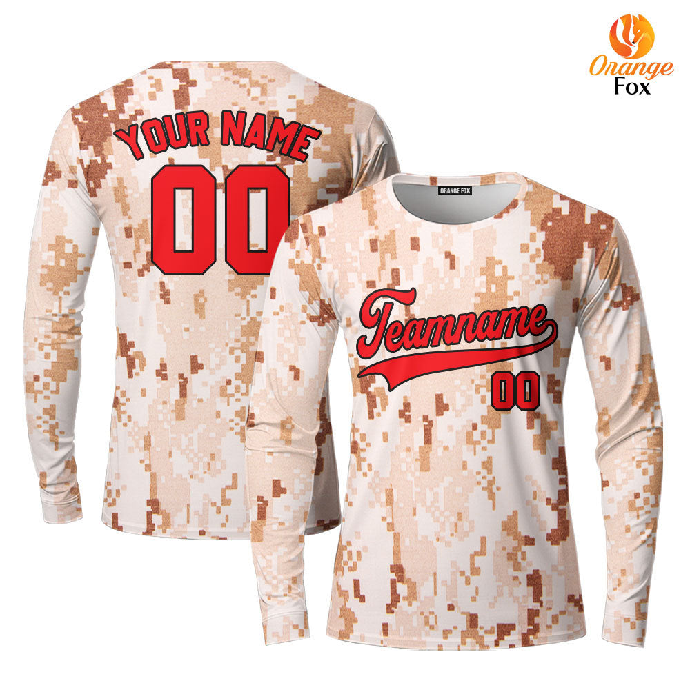 Custom US Navy Camo Style Red Custom Long Sleeve T-Shirt For Men & Women