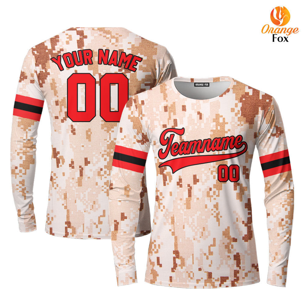 Custom US Navy Camo Style Red Custom Long Sleeve T-Shirt For Men & Women