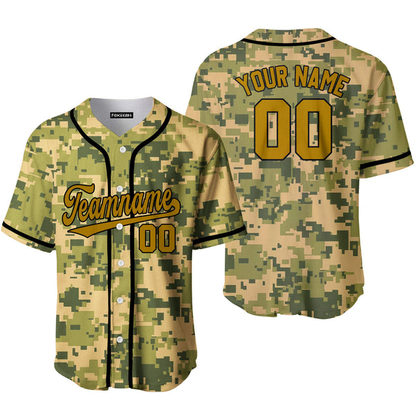 Custom US Pixel Camo Style Gold Black Custom Baseball Jerseys For Men & Women