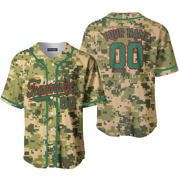 Custom US Pixel Camo Style Green Red Custom Baseball Jerseys For Men & Women