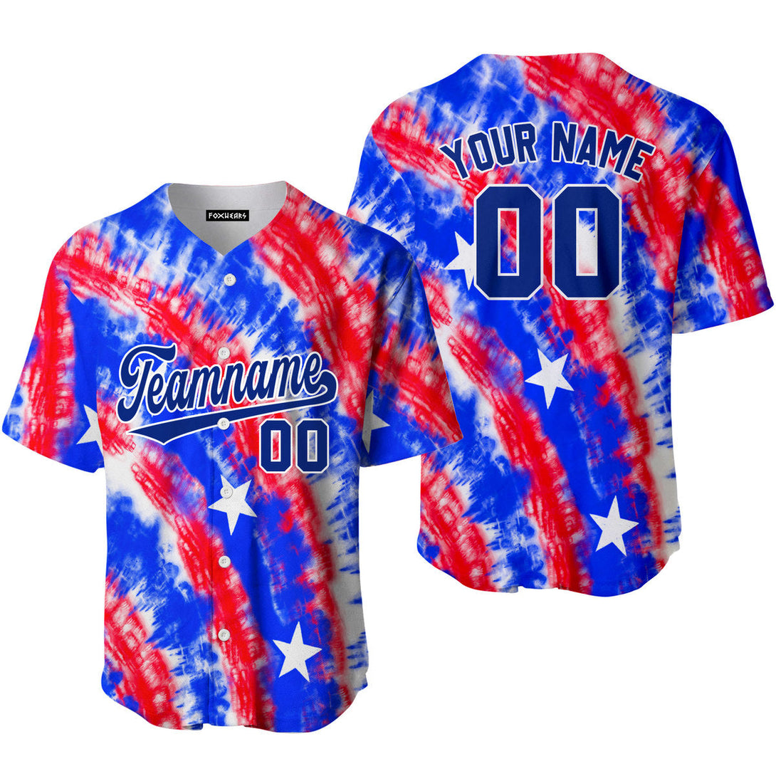 Custom USA Flag Tie Dye Blue White Custom Baseball Jerseys For Men & Women