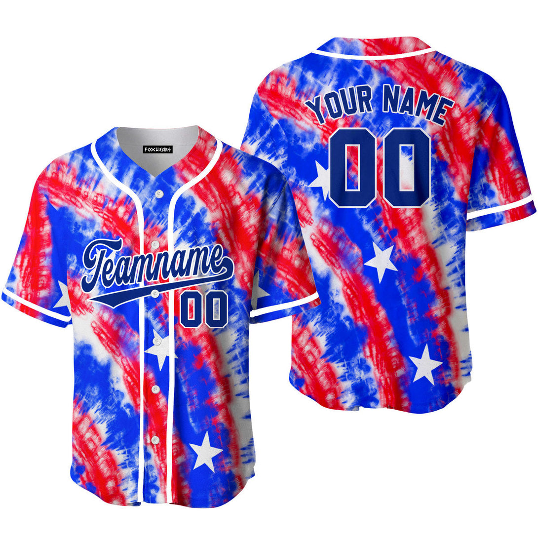 Custom USA Flag Tie Dye Blue White Custom Baseball Jerseys For Men & Women