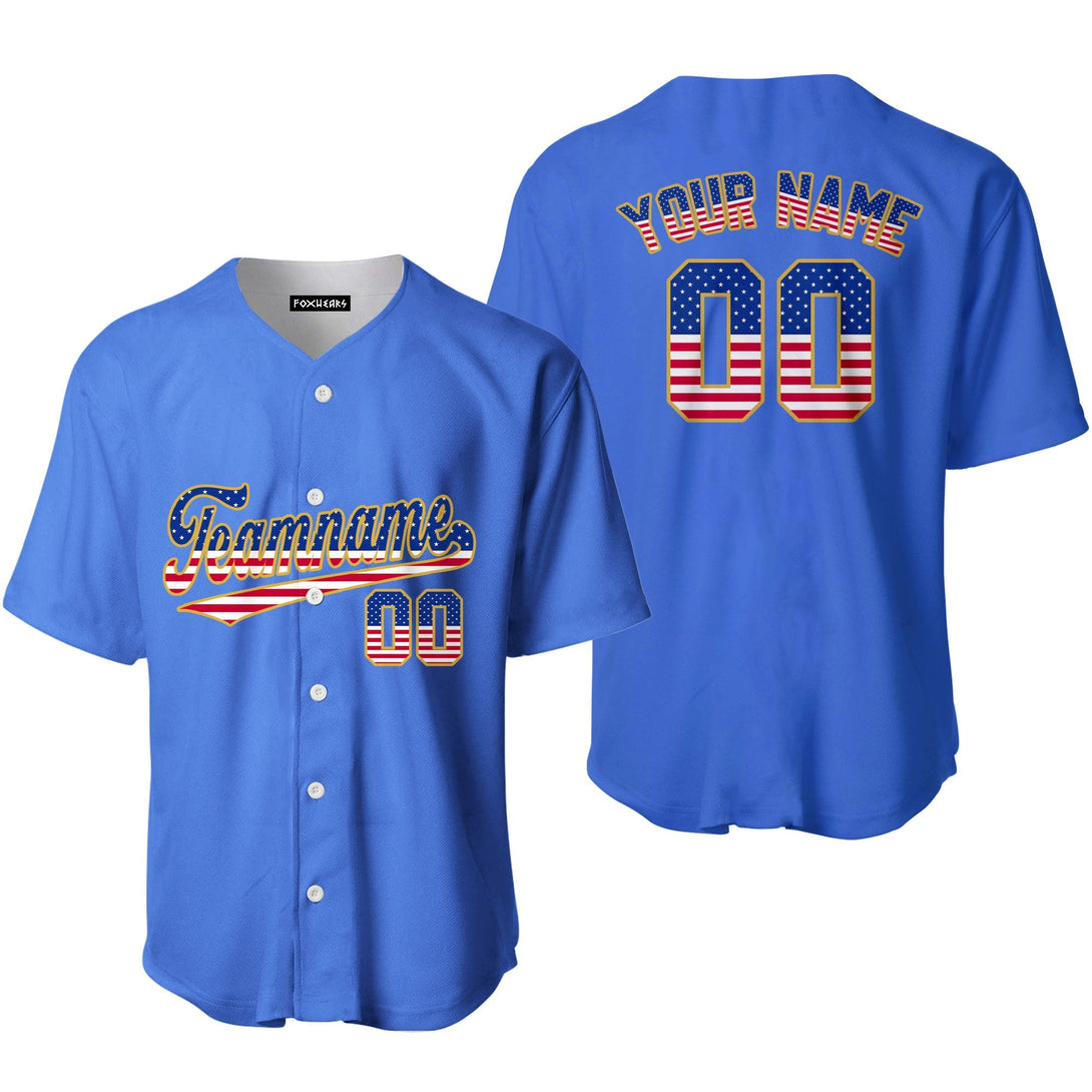 Custom Vermeer Blue American Flag Fashion Custom Baseball Jerseys For Men & Women