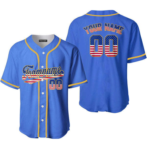 Custom Vermeer Blue American Flag Fashion Custom Baseball Jerseys For Men & Women