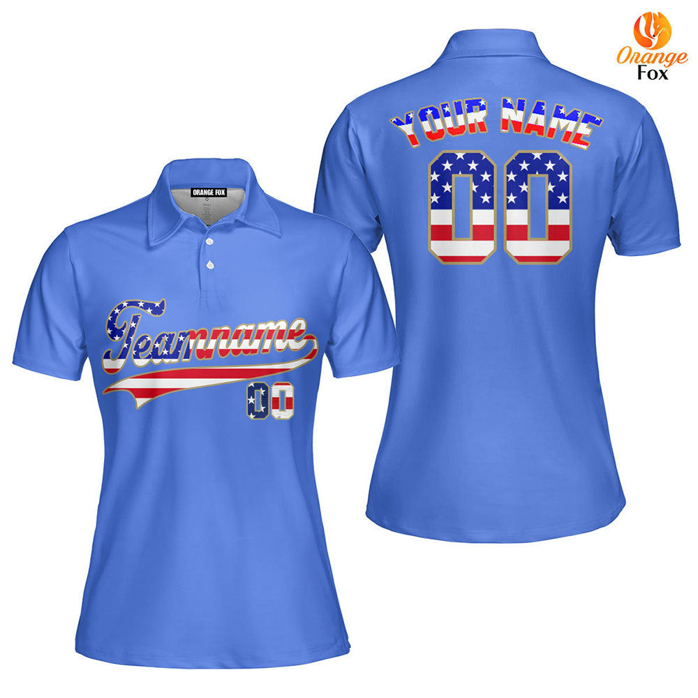 Custom Vermeer Blue American Flag Fashion Custom Polo Shirt For Women