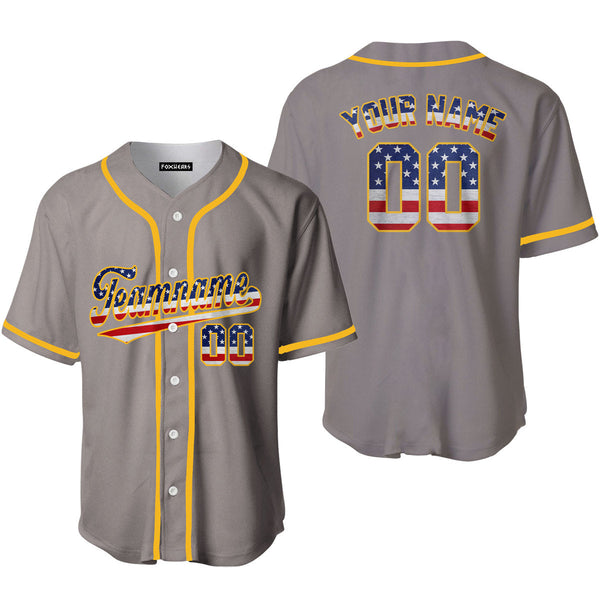Custom Vintage American Flag Gray Custom Baseball Jerseys For Men & Women