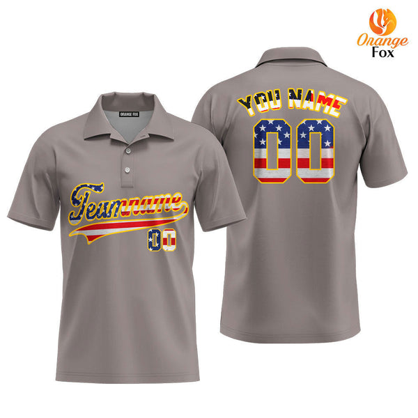 Custom Vintage American Flag Gray Custom Polo Shirt For Men