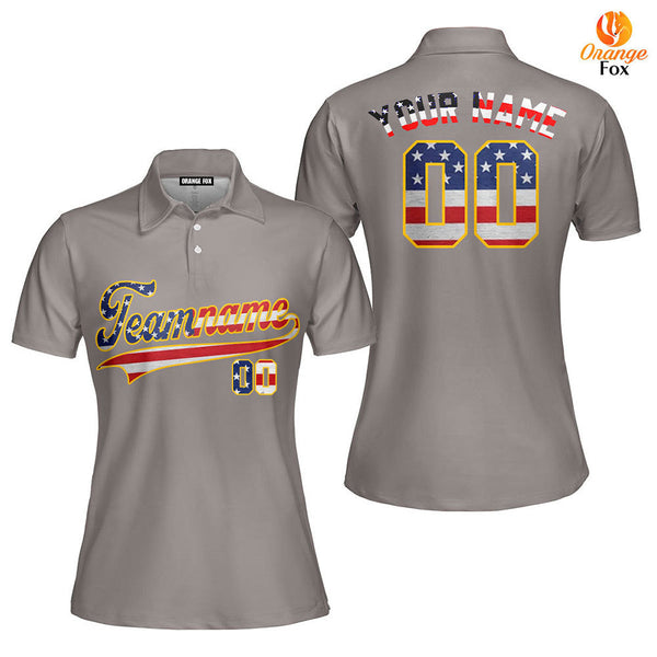 Custom Vintage American Flag Gray Custom Polo Shirt For Women