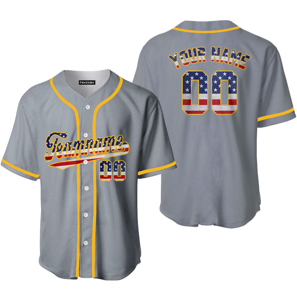 Custom Vintage American Flag Light Gray Custom Baseball Jerseys For Men & Women