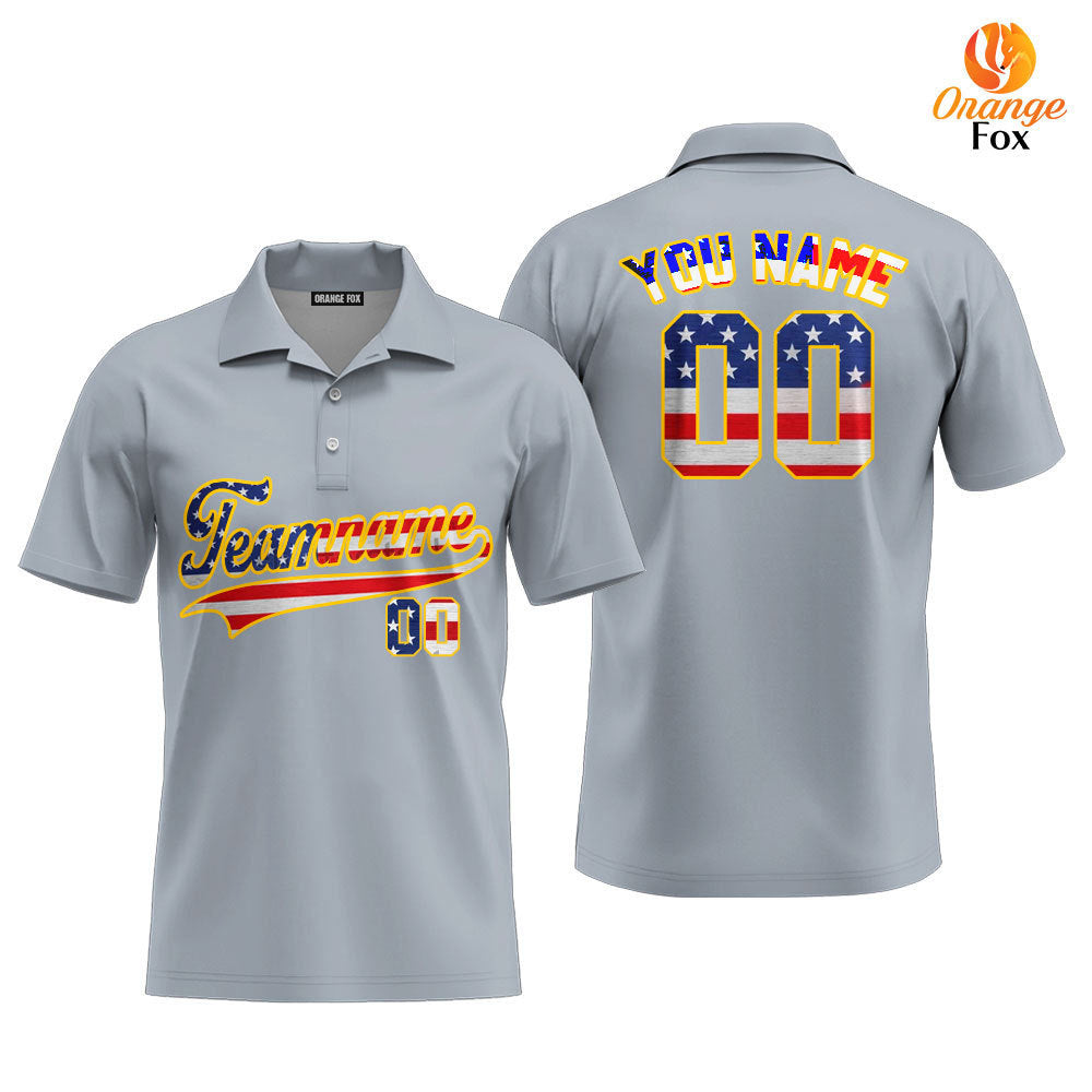Custom Vintage American Flag Light Gray Custom Polo Shirt For Men