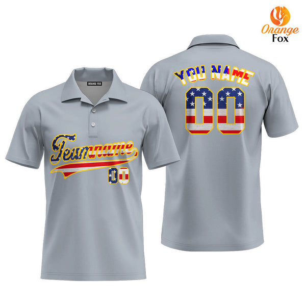 Custom Vintage American Flag Light Gray Custom Polo Shirt For Men