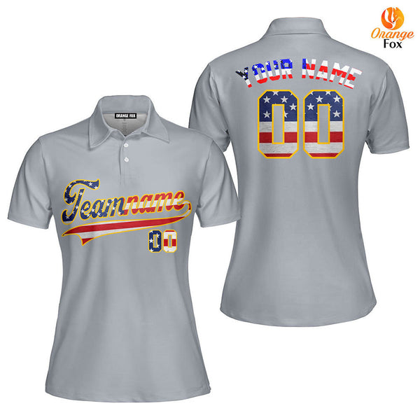 Custom Vintage American Flag Light Gray Custom Polo Shirt For Women