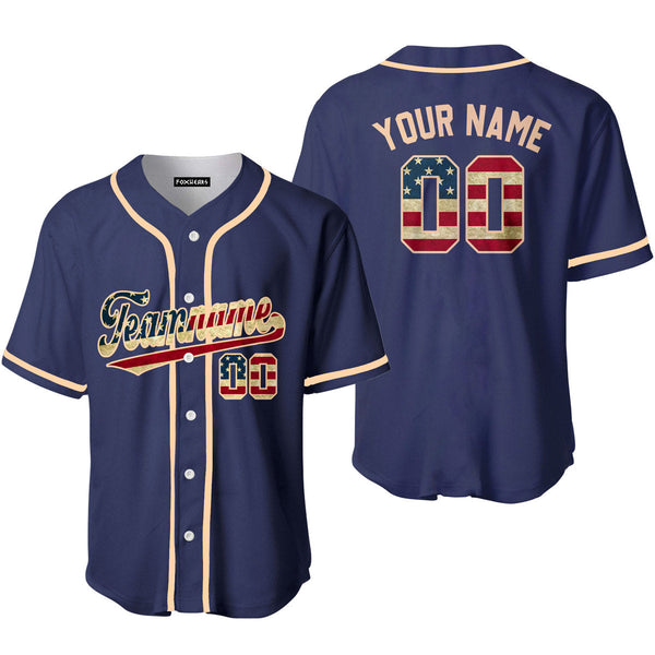 Custom Vintage American Flag Navy Custom Baseball Jerseys For Men & Women