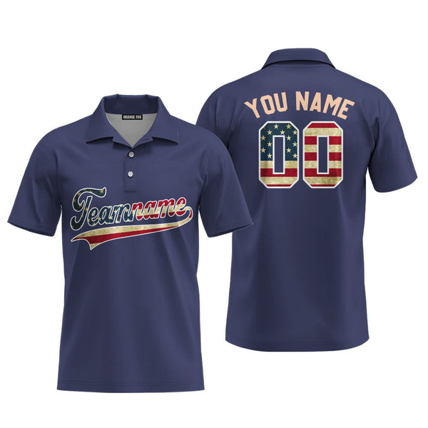 Custom Vintage American Flag Navy Custom Polo Shirt For Men