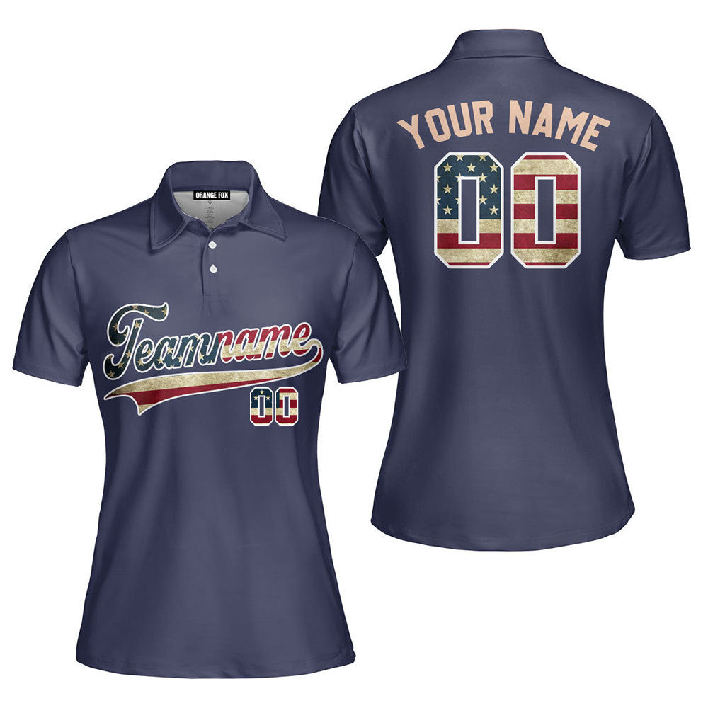 Custom Vintage American Flag Navy Custom Polo Shirt For Women