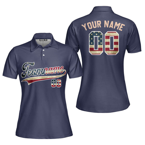 Custom Vintage American Flag Navy Custom Polo Shirt For Women