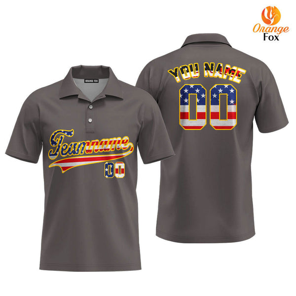 Custom Vintage American Flag Strong Gray Custom Polo Shirt For Men
