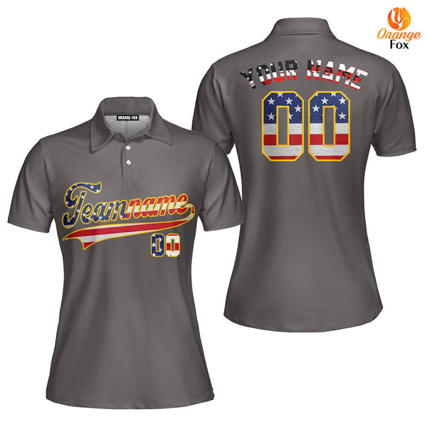 Custom Vintage American Flag Strong Gray Custom Polo Shirt For Women