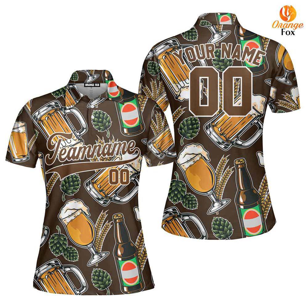 Custom Vintage Beer Pattern And Brown White Custom Polo Shirt For Women