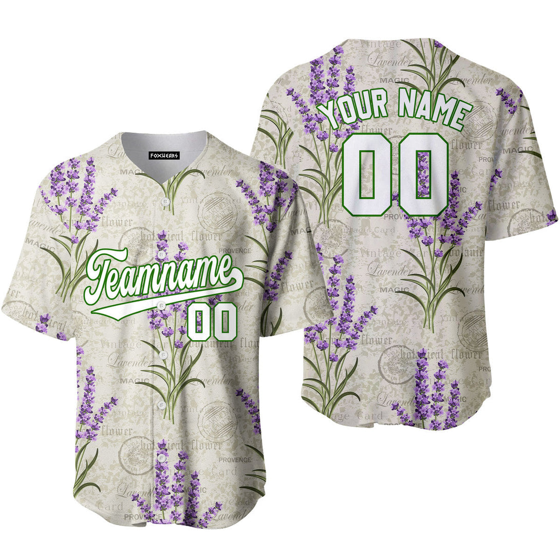Custom Vintage Lavender Pattern White Green Custom Baseball Jerseys For Men & Women