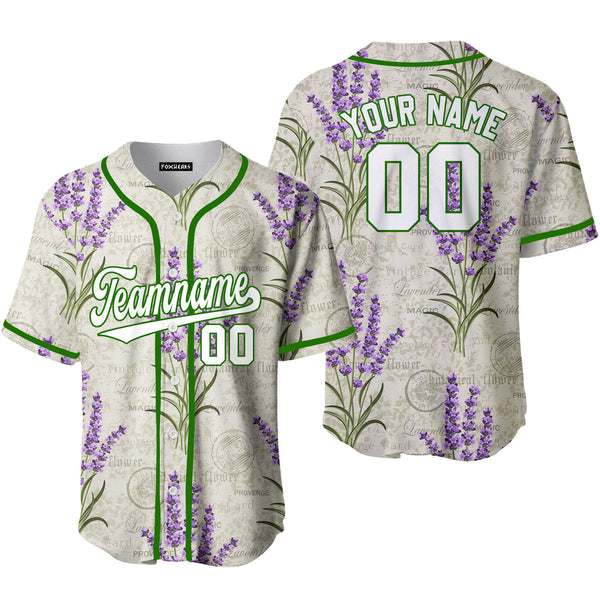 Custom Vintage Lavender Pattern White Green Custom Baseball Jerseys For Men & Women