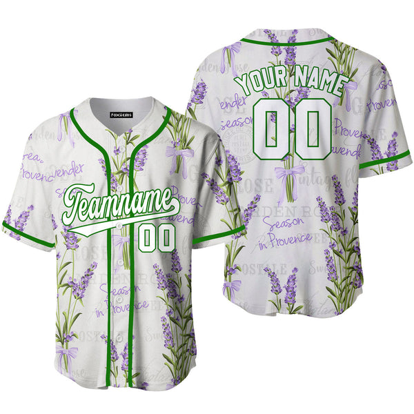 Custom Vintage Lavender Pattern White Green Custom Baseball Jerseys For Men & Women